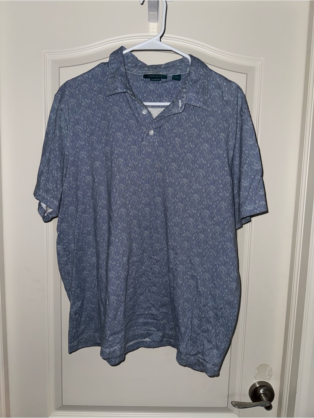Perry Ellis Blue Short-Sleeve Polo with Microprint